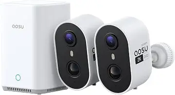 aosu 2K Battery Security Cameras Wireless Outdoor System, 2-Cam-Kit | True 2K HD, Full Color Night Vision, Cross-Camera Tracking, PIR + AI Human Detection, No Subscription Required