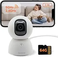 SensForge 2.5K Indoor Pan-Tilt Security Camera, 360° Dual-Band 2.4/5GB Wi-Fi Camera for Home, Free AI Human & Pet Detection, 64GB SD Card Included, Two-Way Talk, No Subscription Required(1, White)