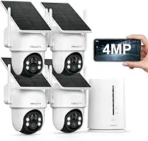 ARCCTV Solar Security Cameras Wireless Outdoor, 4-Cam Home Security System | 4MP 360° PTZ With Base Station, No Monthly Fee, PIR Motion Detection, Dual Band WiFi, APP-Friendly, Color Night Vision