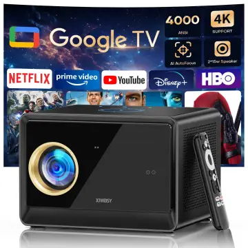 XIWBSY 4000ANSI Google TV Projector 4K Android 14.0 Sealed Optical Projector 52000Lumens WiFi6 Projector Google Voice As