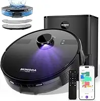 MONSGA Robot Vacuum and Mop Combo, 6000Pa Robotic Vacuum with 3.5L Self Emptying Station, Lidar Navigation Robot Vacuum Cleaner, 180mins Runtime, APP/Remote/Voice Control, for Hard Floors and Carpets