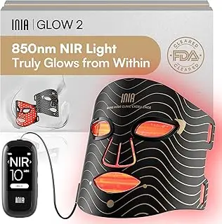 INIA Red Light Therapy Mask for Face, 850nm NIR, Red/Blue LED Light 4 Modes | Visible Results in Just 4 Weeks, 220 LEDs, 105mW/cm² Output, 2600mAh Rechargeable Battery, 10-30min Timer, Auto Shut-off