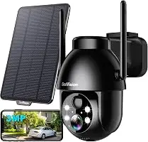 SeeVision Solar Security Cameras Wireless Outdoor, 2K PTZ WiFi 3MP Indoor Security Camera for Home with Spotlight, PIR Motion Detection,Siren, Color Night Vision, 2-Way Talk, SD/Cloud Storage