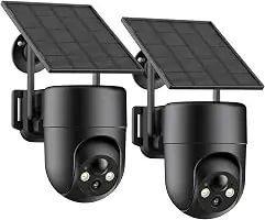 Solar Security Cameras Wireless Outdoor, 2.4GHz WiFi, 2K Color Night Vision, Outdoor Camera Wireless for Home Security, 360°Panoramic View, Weatherproof, 2pack