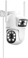 Camcamp Dual Lens Security Cameras Wireless Outdoor, 2K WiFi Camera for Home Security, 360° View, Plug-in Power, Auto Tracking, Color Night Vision, Two-Way Audio, 24/7 Record
