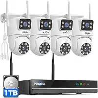 Hiseeu Wireless Security Cameras Outdoor, Outdoor Cameras for Home Security | 5G & 2.4G WiFi Pro, Dual Lens, 360° Pan & Tilt, Auto Tracking, Color Night Vision, 1TB HDD No Subscription, Need Plug In