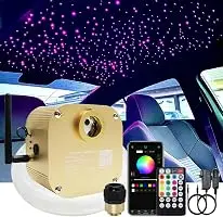 16W RGBW Twinkle APP Control Fiber Optic Lights, Music Activated+430pcs*9.8ft/3m (0.03+0.04+0.06in) Mixed Optical Fibers+Remote for Starlight Headliner Car Truck/Home Star Ceiling Light Kit
