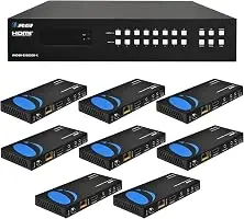 OREI 8x8 HDMI Matrix Extender 230ft 4K60Hz HDBaseT PoC IR CEC EDID RS-232 | HDMI Matrix Switch Extender, HDMI Matrix Extender Switch 8x8 – 18Gbps, HDR10+, Dolby Vision, Audio Out, Web GUI