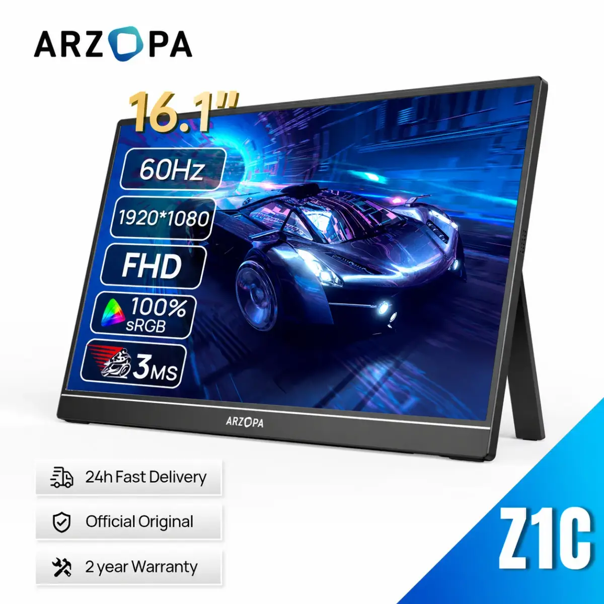 ARZOPA 16.1 inch 1080P Portable Monitor IPS Gaming accessories Second Monitor External Display for office/PS4/MAC/Switch.