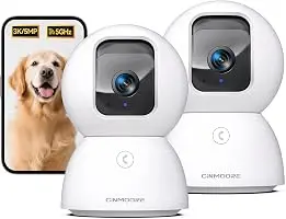 5G Security Camera Indoor 2-Pack, No-Monthly-Fee AI Tracking Facial Recognition, 3K Pet/Dog Camera with Speaker/Phone App, PTZ WiFi Baby Monitor Cameras for Home Security, 0-Glow Night Vision