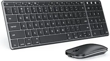 seenda SKM64-2 Bluetooth Keyboard and Mouse Combo for Mac, MacBook and iPad | 3-device Bluetooth switching, rechargeable, quiet keys/clicks, compact slim design for office and home use, Black & Gray