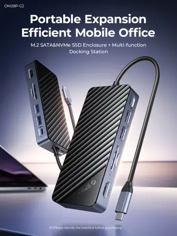 ORICO-USB C HUB with SSD Enclosure Laptop Docking Station 4K60Hz HDMI-Com 100W PD RJ45 SDTF 10Gbps M.2 NVME SATA SSD 8TB