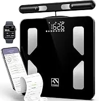 FITINDEX Body Pod Smart Scale, 8-Electrode, BMI & Body Fat, Large Platform | Body Composition Analyzer with Handle, Digital Bathroom Scale for Segmental Fat & Muscle Mass Tracking, Home Use, Black