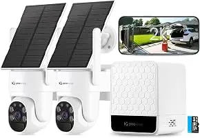 yeewise Solar Security Cameras Wireless Outdoor, 2 Cam-Kit, No Subscription, 4MP Home Security Cameras System with 360° Pan & Tilt, Color Night Vision, Motion Detection, Local Storage, 5G & 2.4G WiFi