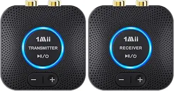 1Mii 2.4GHz Wireless Audio Transmitter Receiver Set (1 TX+1 RX) for TV, 262Ft/80M Long Range 25ms Low Latency with AUX RCA in/Out, Wireless Audio Adapter for TV PC Powered Speaker Amplifier Soundbar
