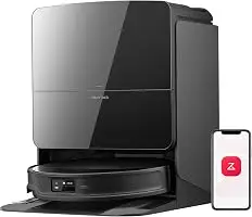 roborock Saros 10R Robot Vacuum and Mop, 22,000 Pa Suction, Zero-Tangling, 3.14’’ Ultra Slim, FlexiArm Riser Technology for Carpet & Floor, Corner & Edge Cleaning, Self-Emptying, Hot Air Drying, Black | 3.14" Slim Design Reaches Under Furniture, Zero-Tangle System, Self-Cleaning Dock With Hot-Water Mop Washing for Hands-Free