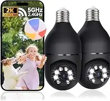 2K Light Bulb Camera Outdoor, 2.4/5GHz Wi-Fi 6 Security Cameras Wireless Outdoor, 360° PTZ Cameras for Home Security with Color Night Vision, AI Human Detection, 2 Way Talk, Easy Installation,2 Packs